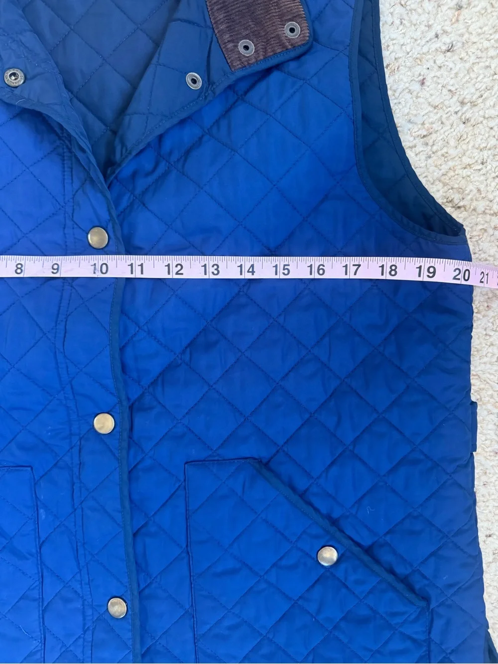 Lands End Kids Quilted  Barn Vest Blue Corduroy Collar Snap Front Kids M 10-12
